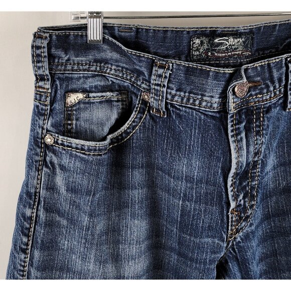 Silver Jeans Mens 34x30 Blue Zac Straight Leg Denim Altered Hem - Picture 3 of 11